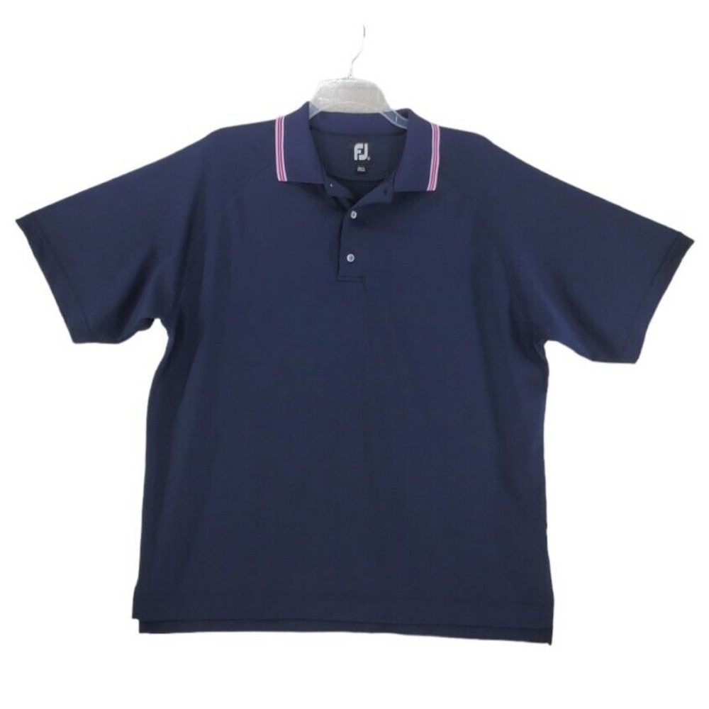 FJ Footjoy Golf Polo Shirt Mens L Navy Blue Raglan Sleeves Long Tail Stretch  SS